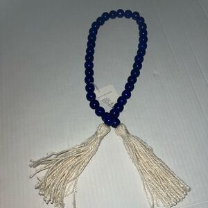 WOODEN navy blue boho beads with beige tassels